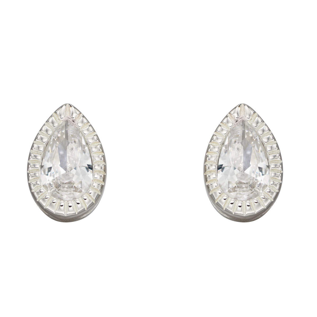 Beginnings Millegrain Edge Teardrop Stud Earrings With Cubic Zirconia