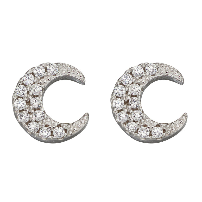 Beginnings Crescent Moon Stud Earrings with Cubic Zirconia