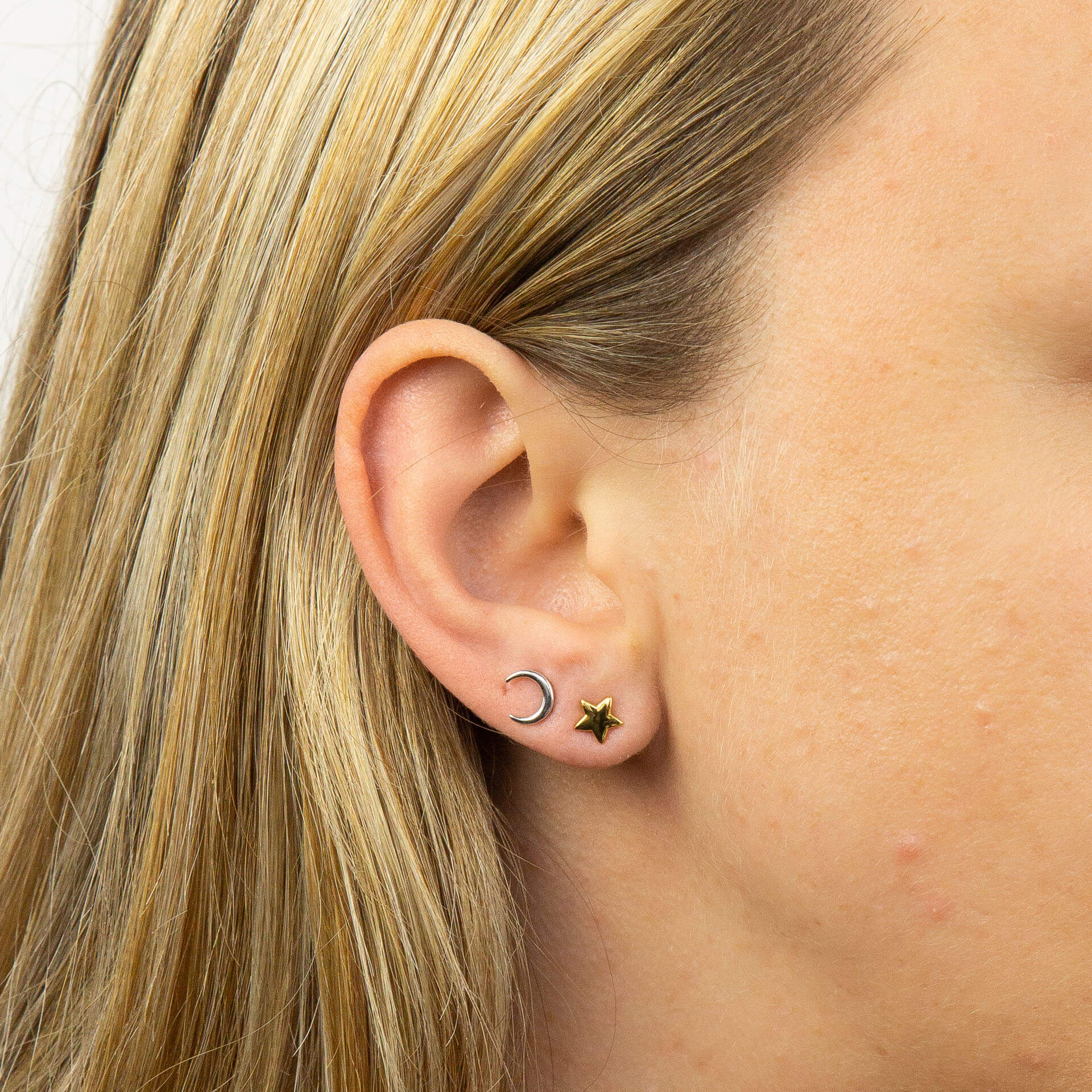 Beginnings Moon and Star Stud Earrings