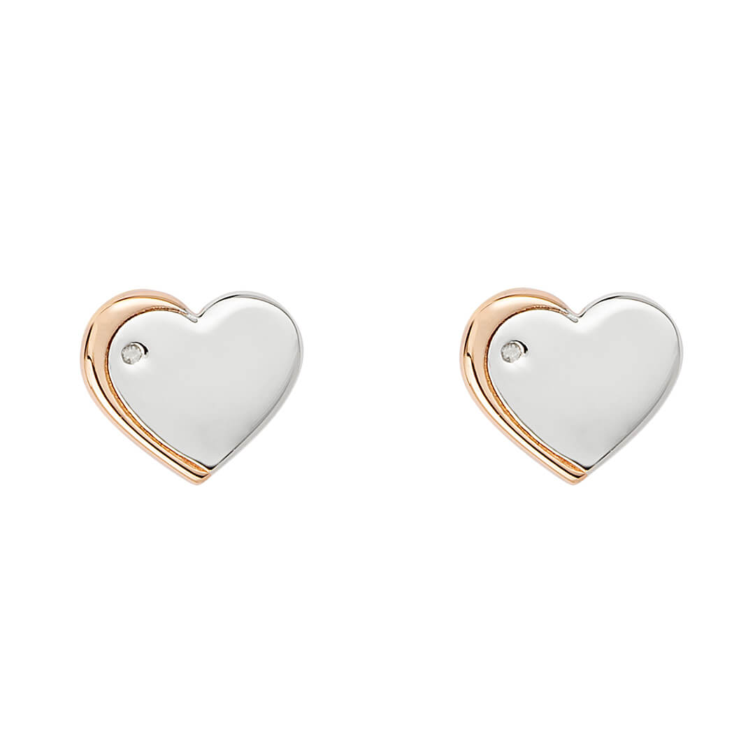 D For Diamond Rose Edge Heart Stud Earrings with Diamond