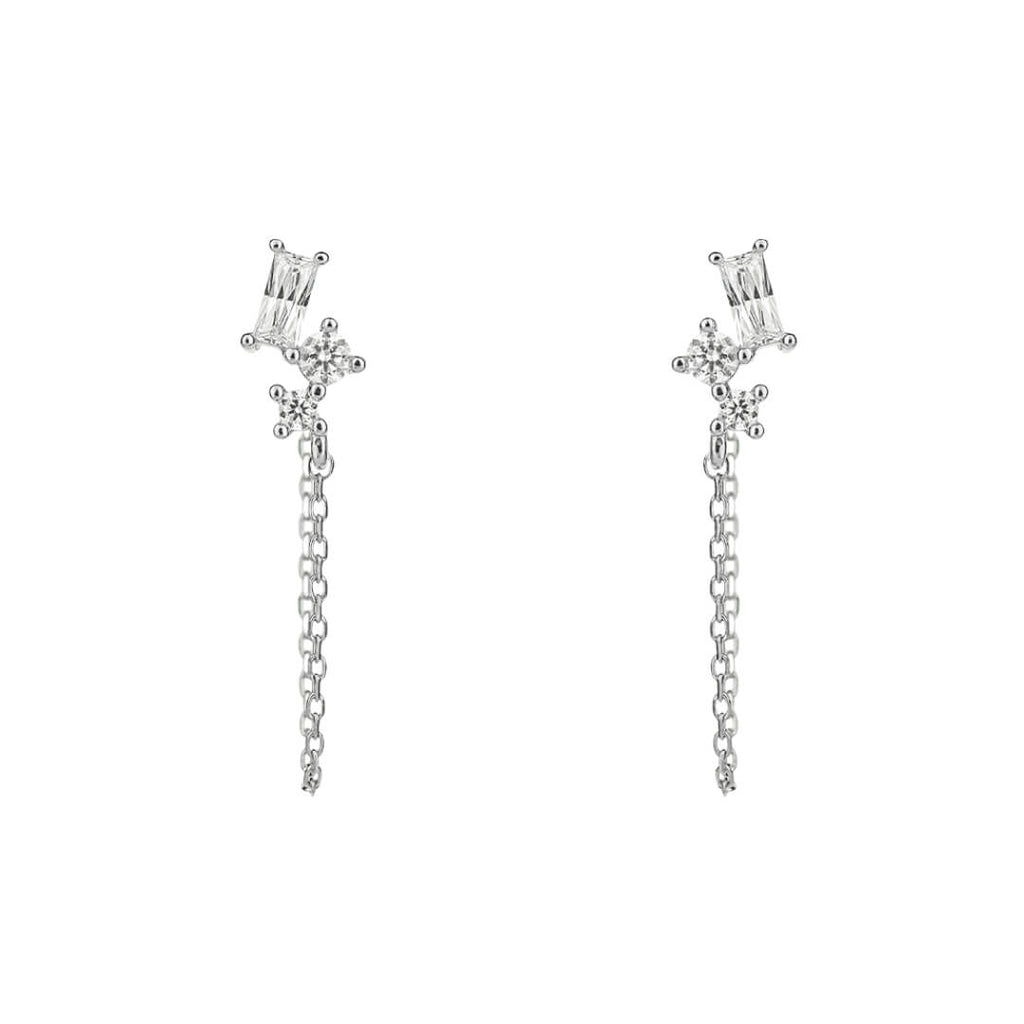 Diamonfire Baguette Zirconia Chain Stud Earrings