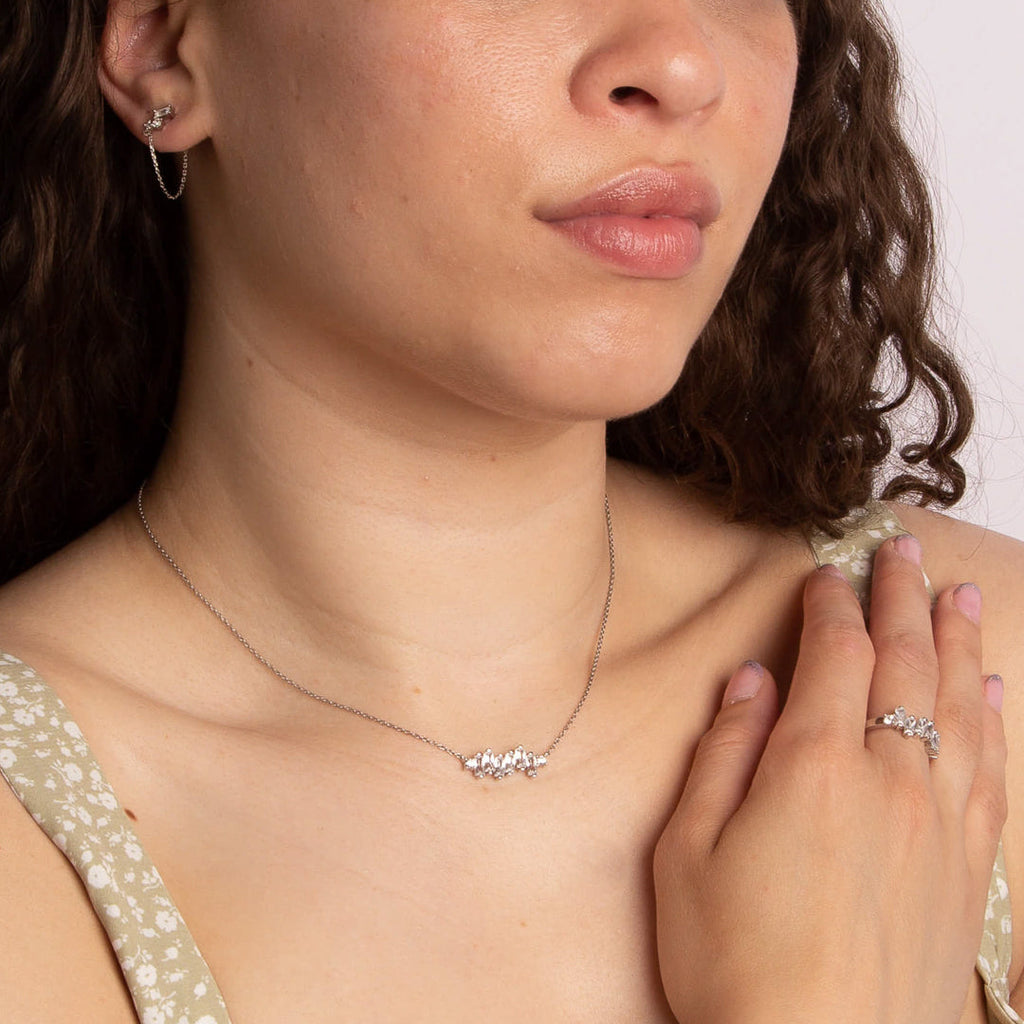 Diamonfire Baguette Zirconia Chain Stud Earrings
