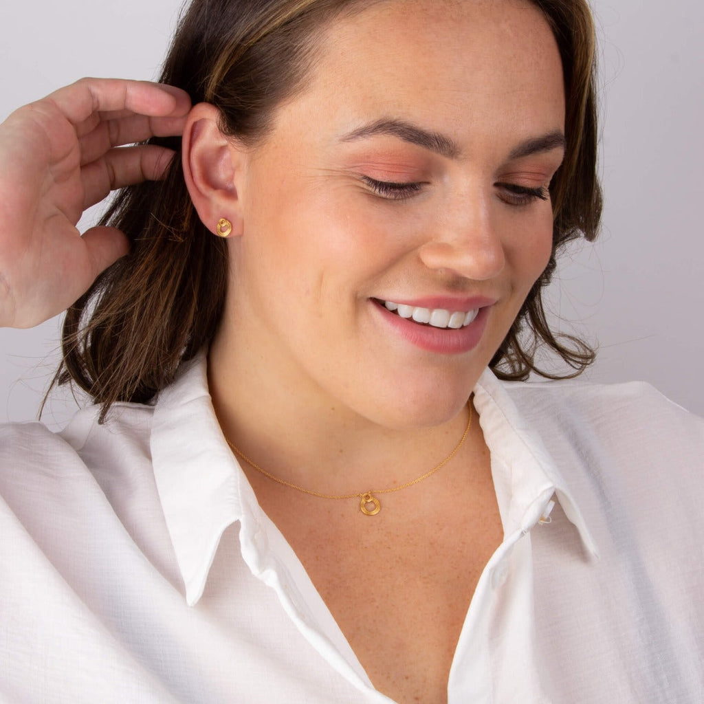 Beginnings Ridged Double Open Circle Stud Earrings