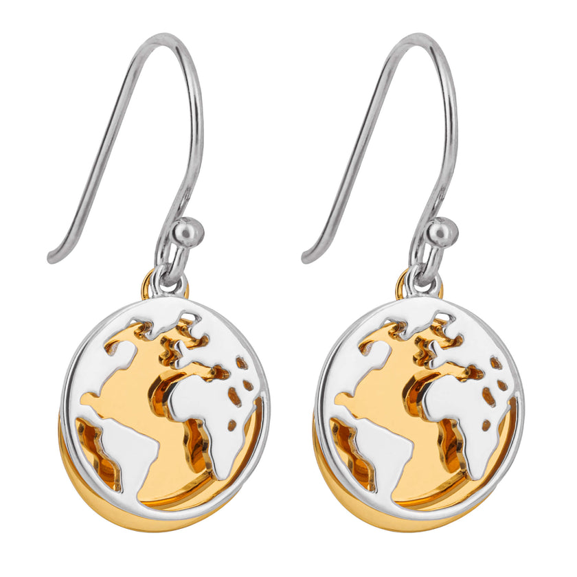 Beginnings World Drop Earrings with Yellow Gold Plated Disc