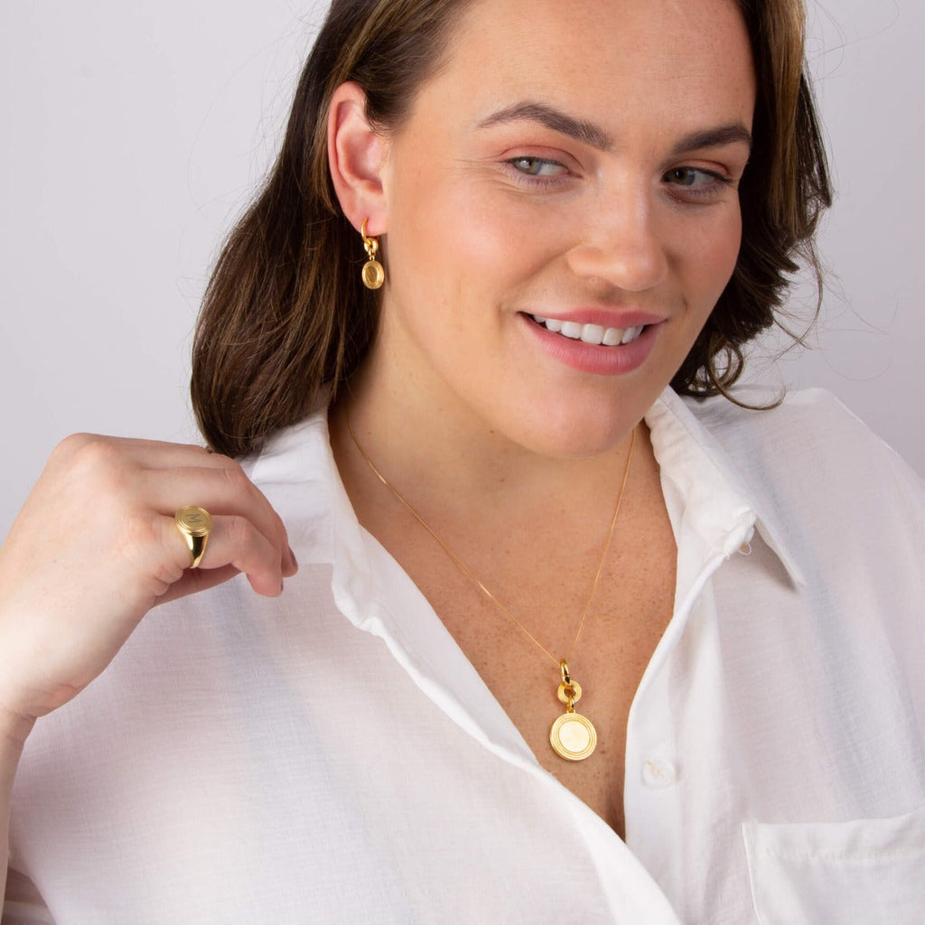 Beginnings Ridged Disc Assembled Hoop Earrings with Yellow Gold Plating