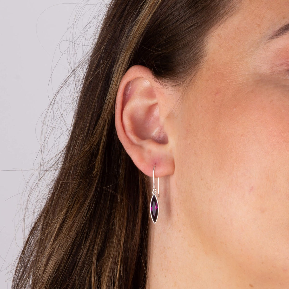 Beginnings Slim Navette Drop Earrings with Amethyst Crystal