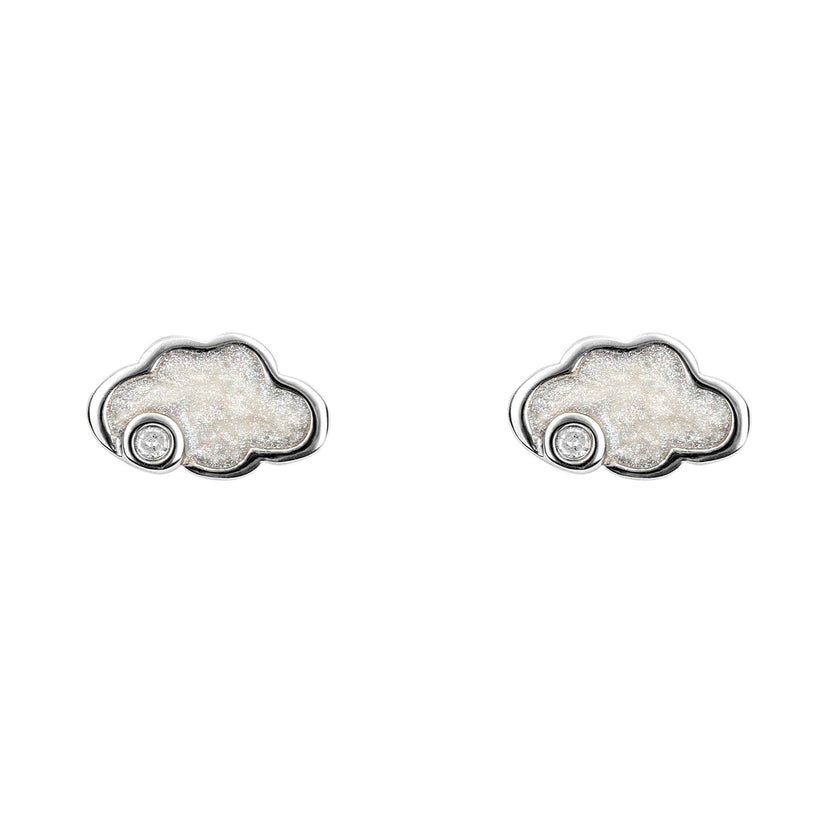 D For Diamond Pearlised Enamel Cloud Stud Earrings with Diamond
