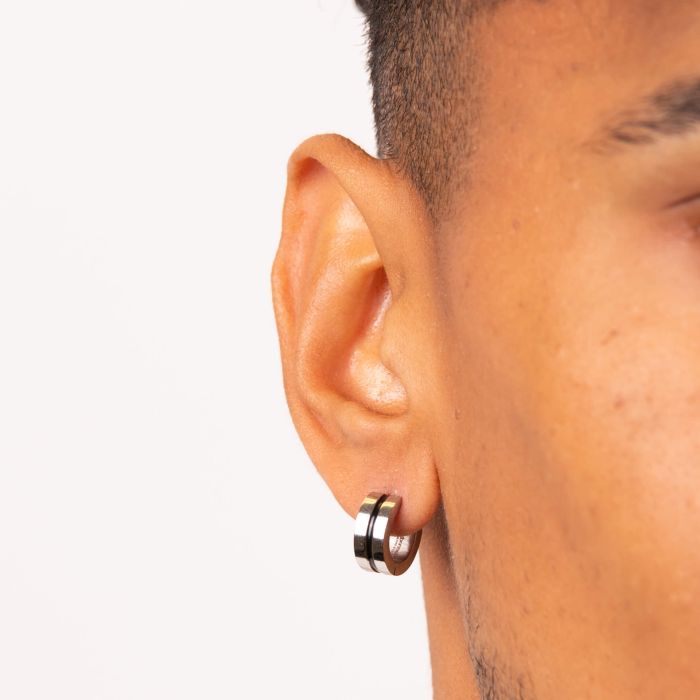 Fred Bennett Black Enamel Stripe Hoop Earrings