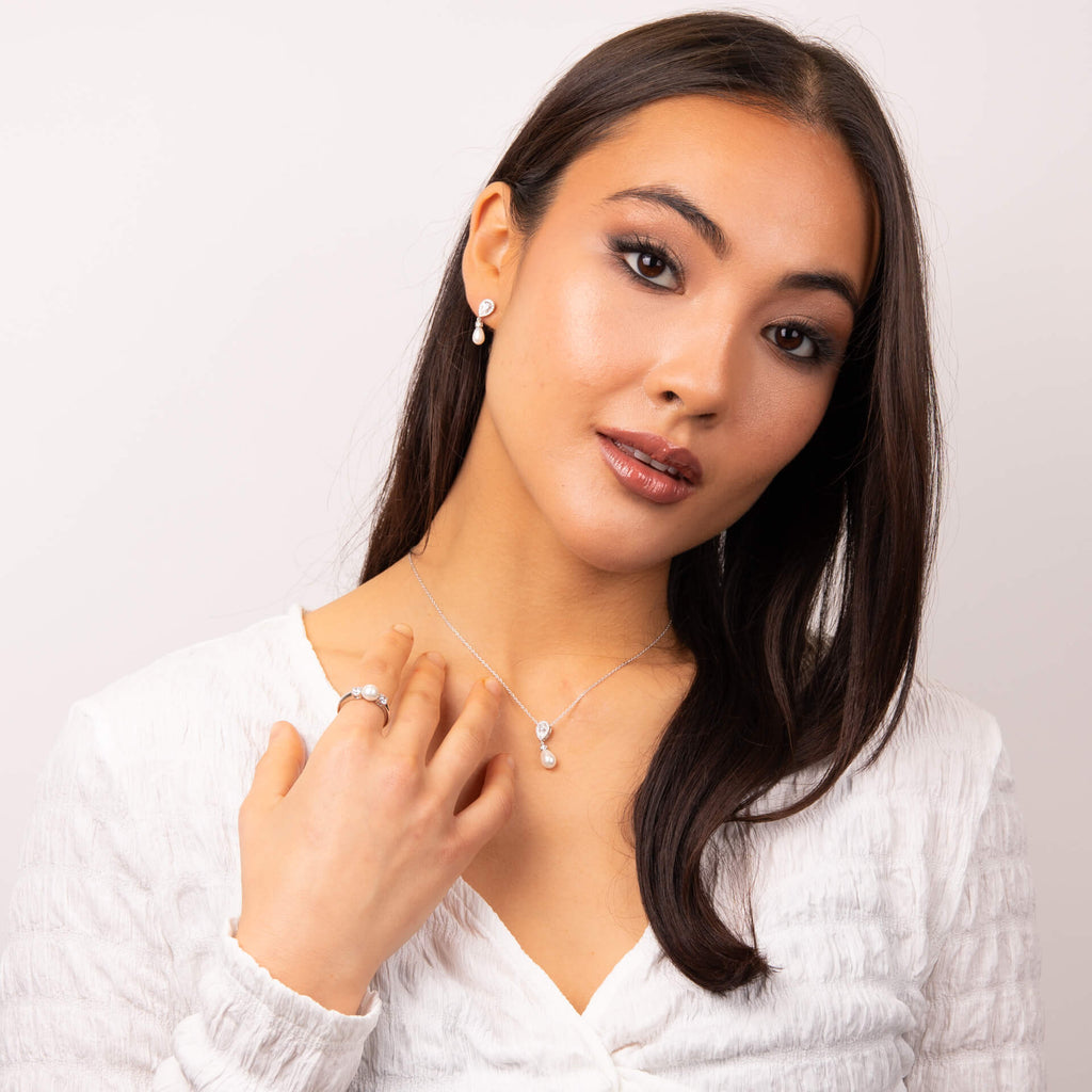 Diamonfire Teardrop Zirconia Earrings with Shell Pearl Drop