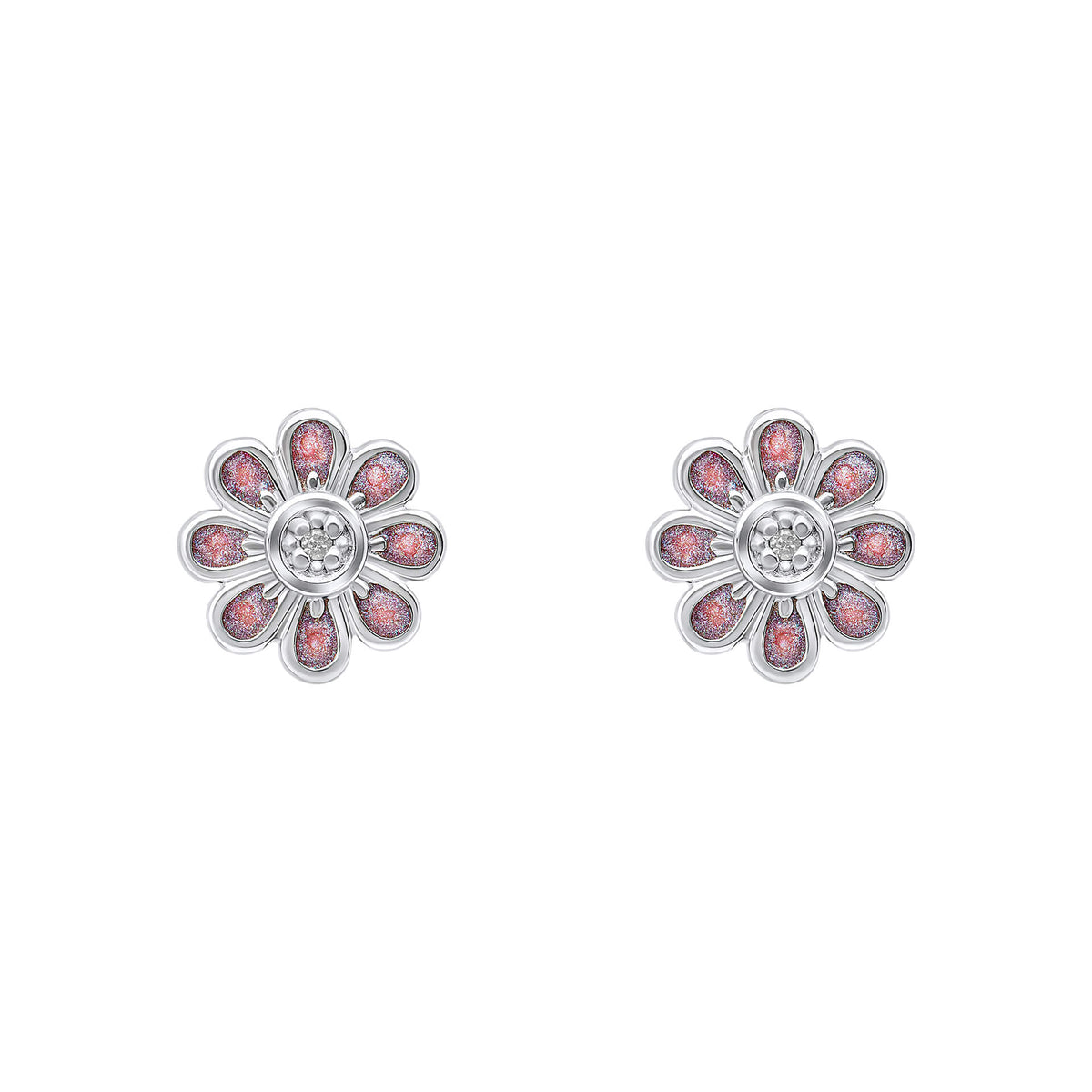 D For Diamond Pink Flower Stud Earrings with Diamond