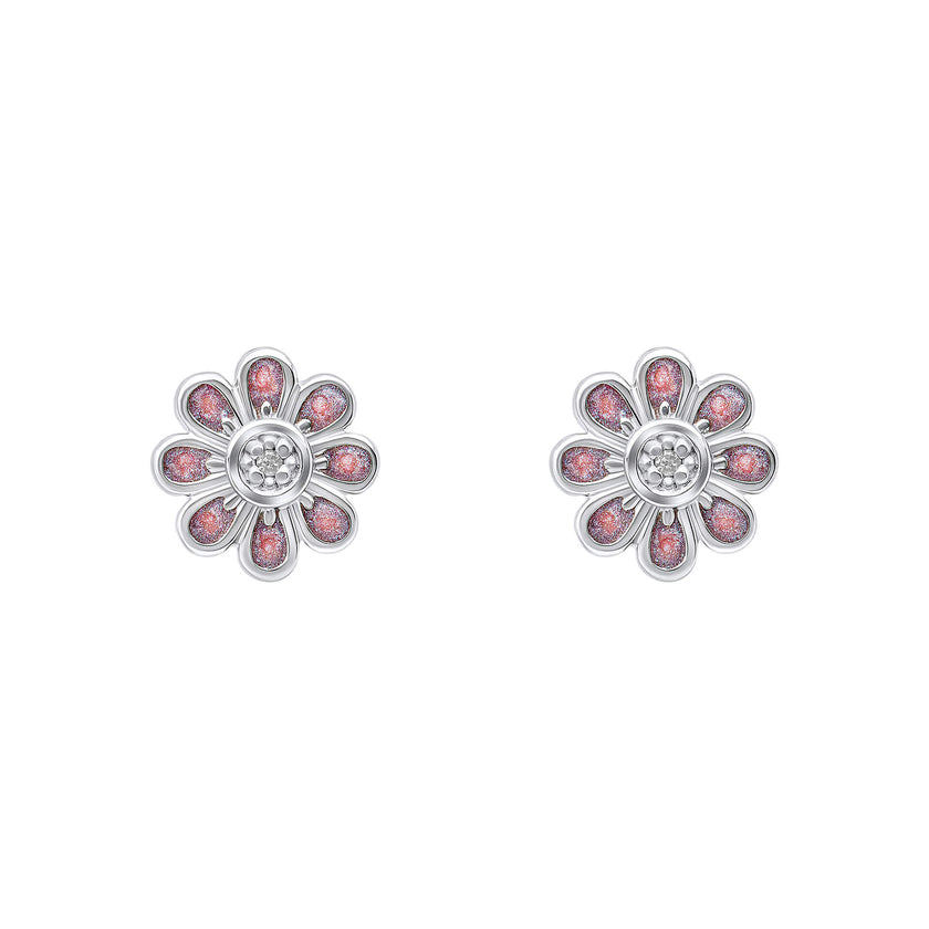 D For Diamond Pink Flower Stud Earrings with Diamond