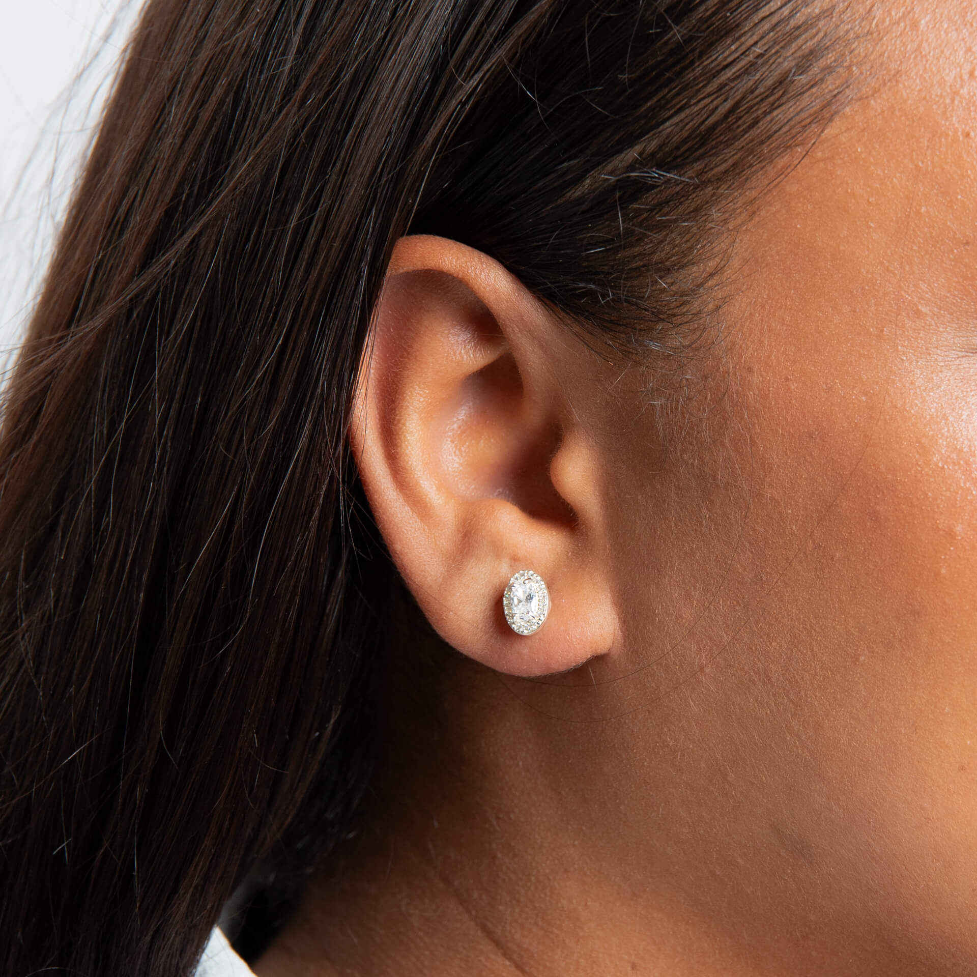 Beginnings Oval Halo Stud Earrings