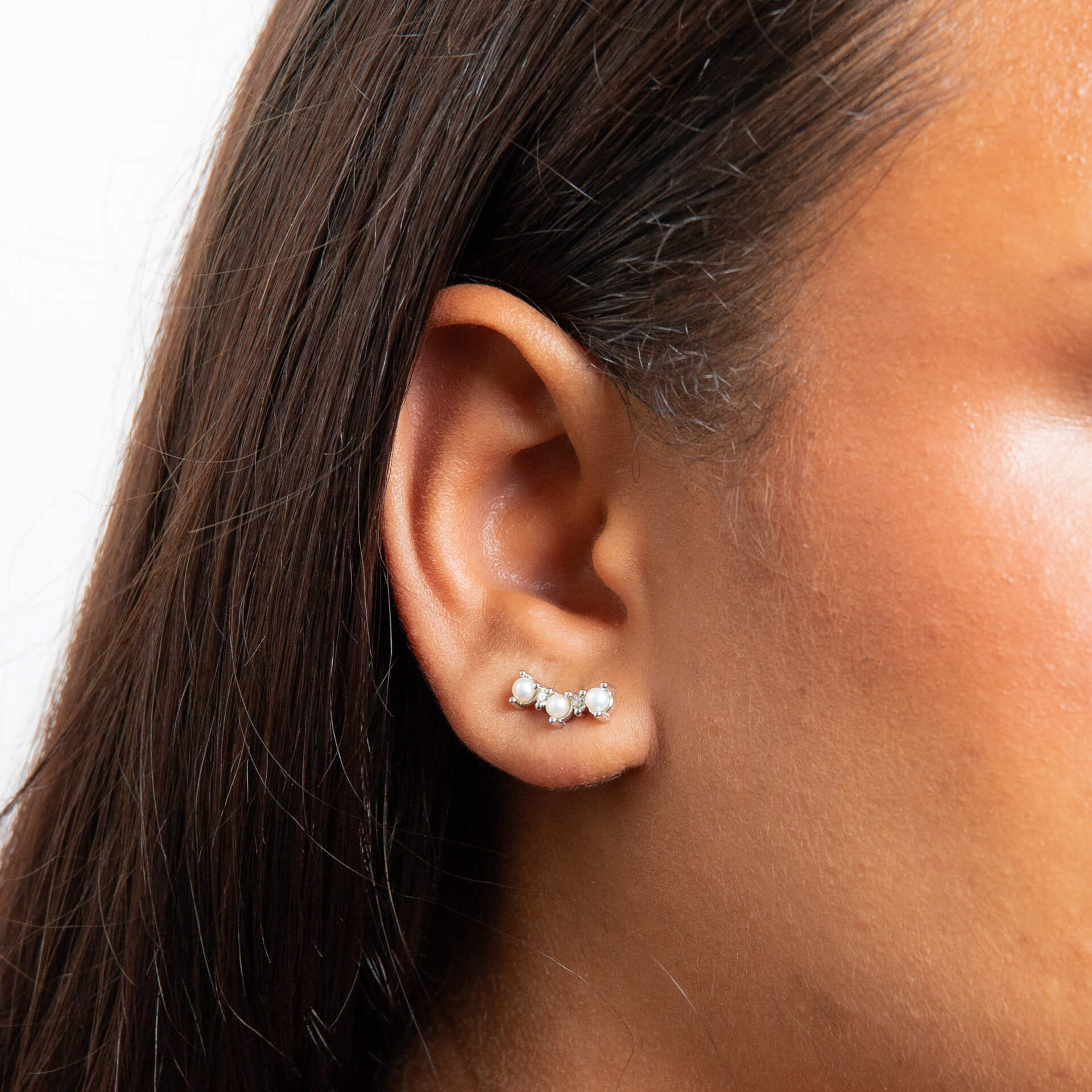 Beginnings Curved Freshwater Pearl and Cubic Zirconia Crawler Earrings