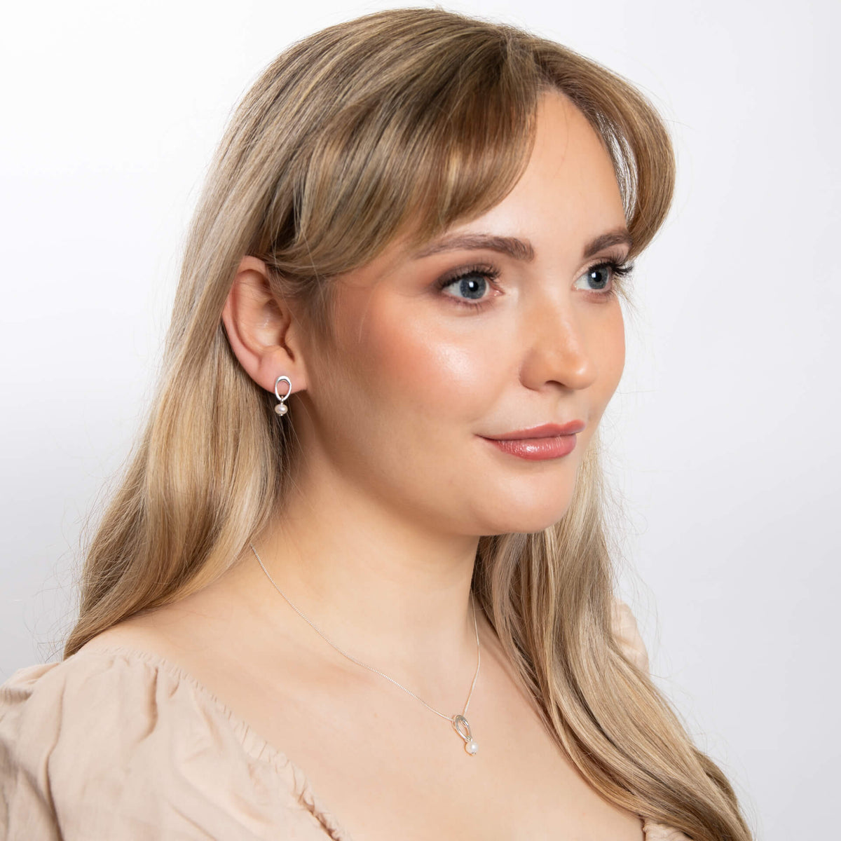 Beginnings Open Organic Oval and Freshwater Pearl Drop Earrings