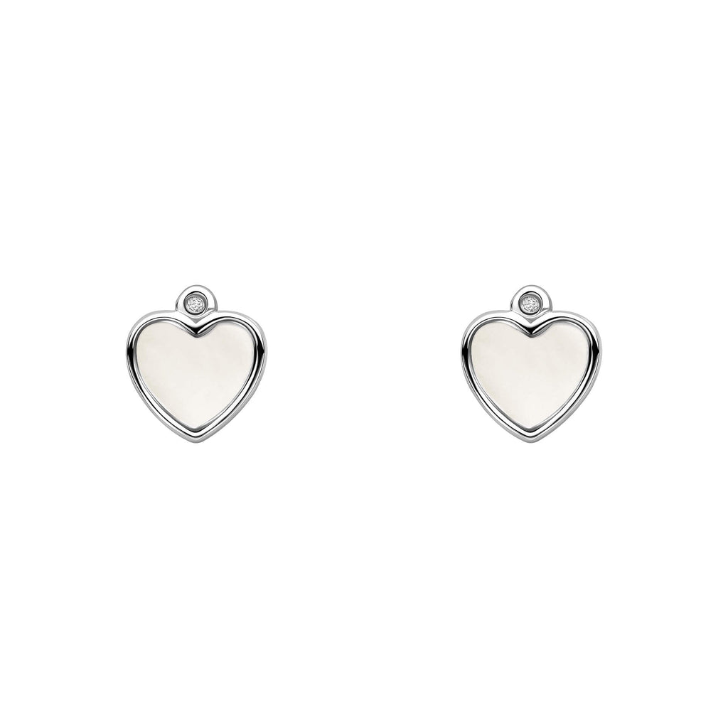 D For Diamond Mother of Pearl Heart Stud Earrings with Diamond