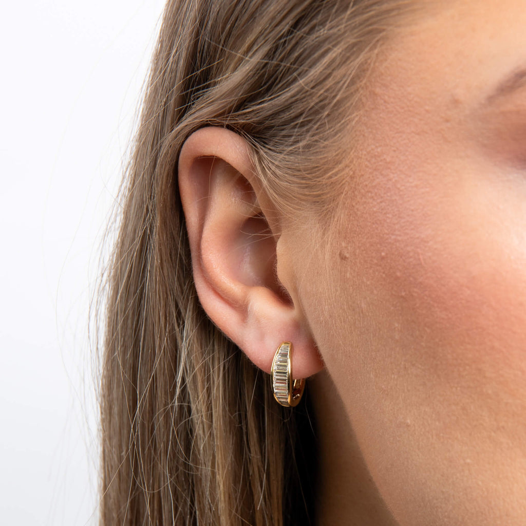 Diamonfire Channel Set Baguette Zirconia Hoop Earrings
