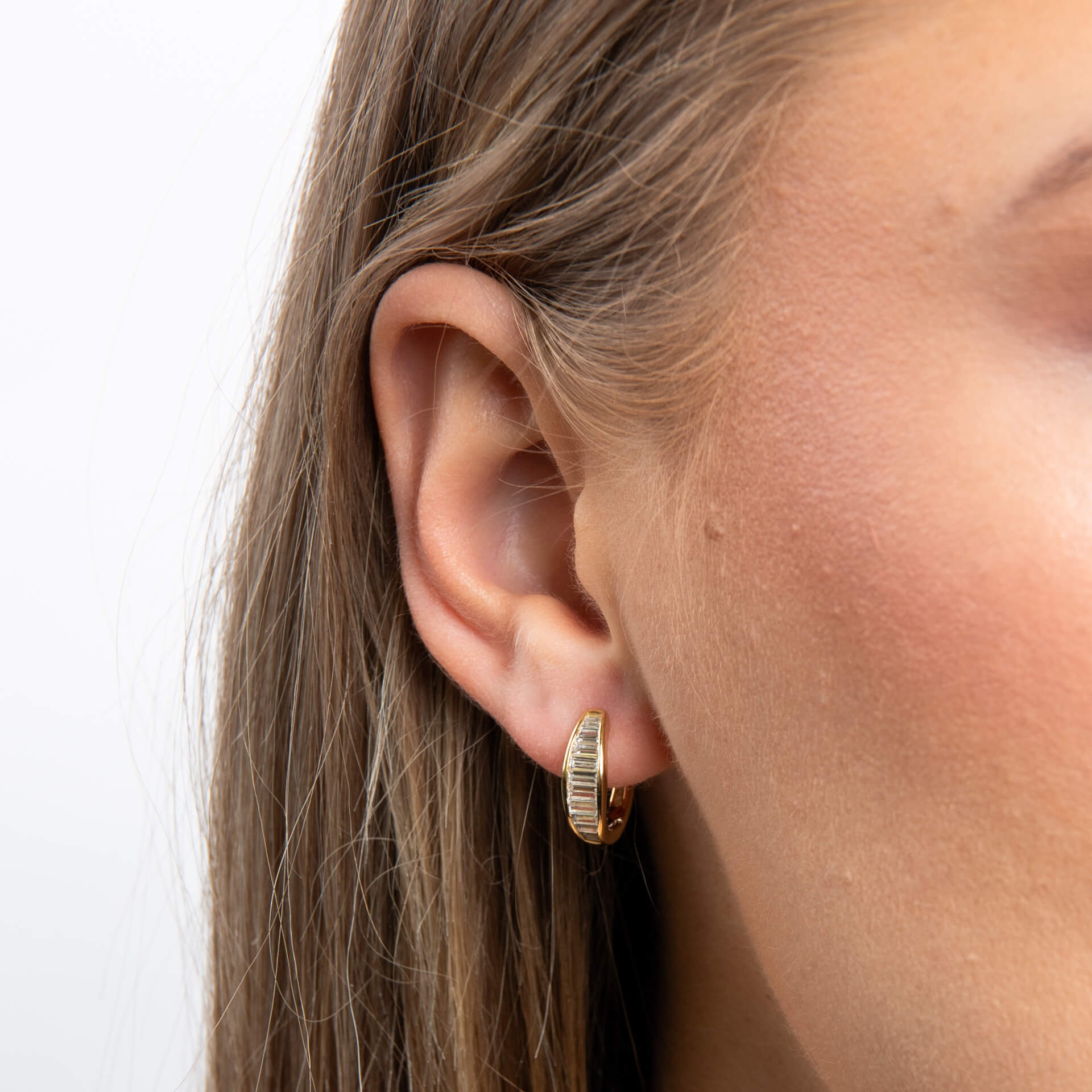 Diamonfire Channel Set Baguette Zirconia Hoop Earrings