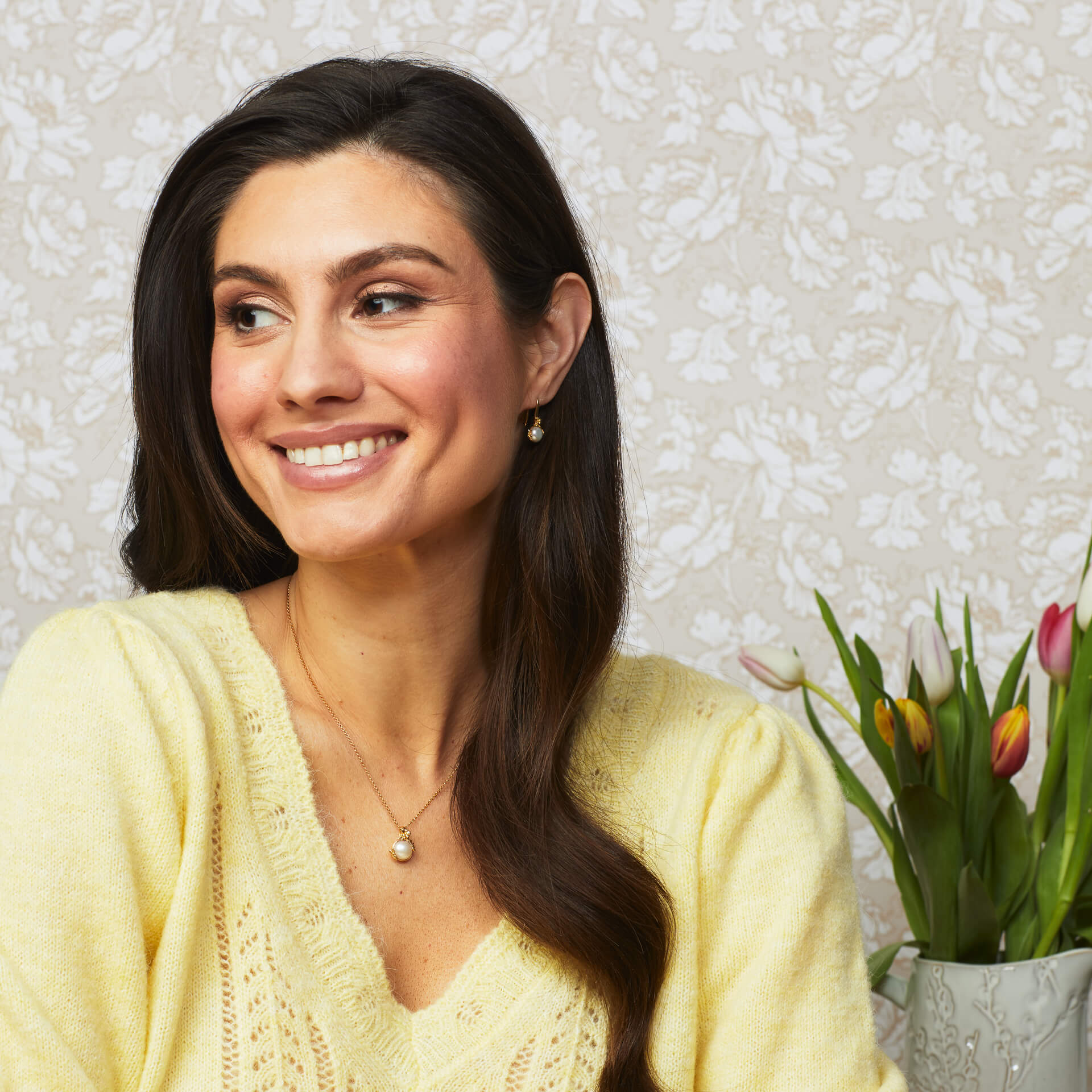 Laura Ashley Silver Ickleford Tulips Freshwater Pearl Earrings