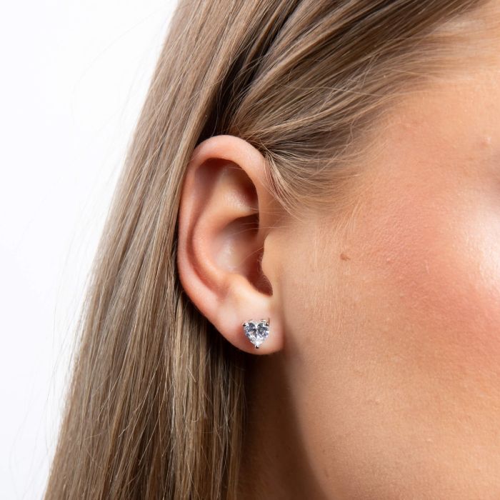 Diamonfire Solitaire Heart Shaped Zirconia Stud Earrings