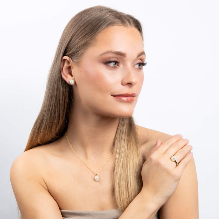 Diamonfire Shell Pearl and Zirconia Halo Ring