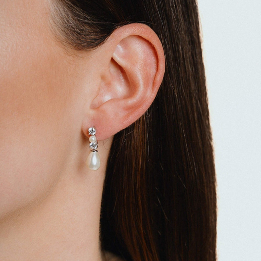 Diamonfire Alternating Shell Pearl and Zirconia Drop Earrings