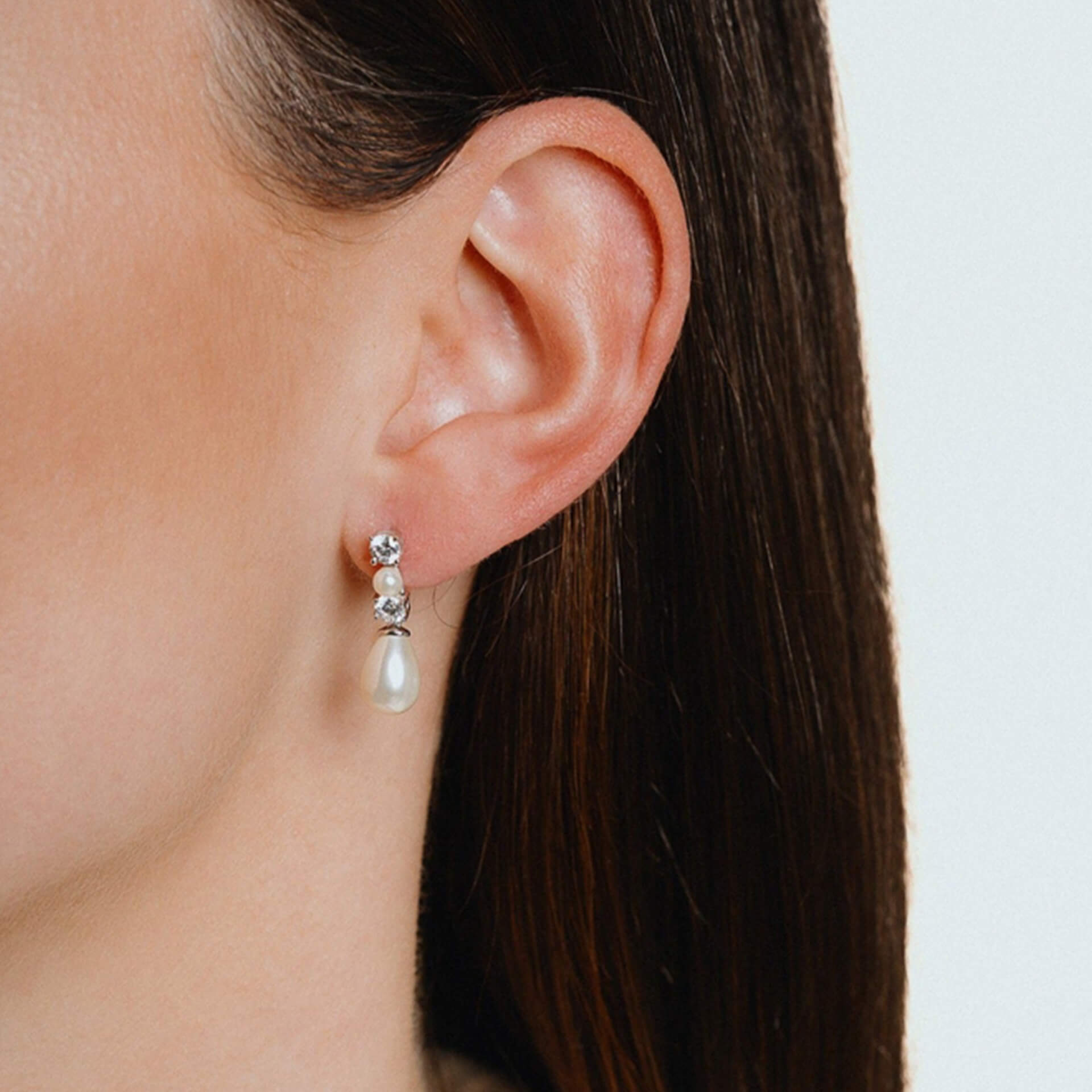 Diamonfire Alternating Shell Pearl and Zirconia Drop Earrings