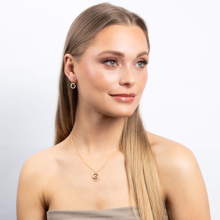 Diamonfire Interlinked Plain and Zirconia Rings Necklace
