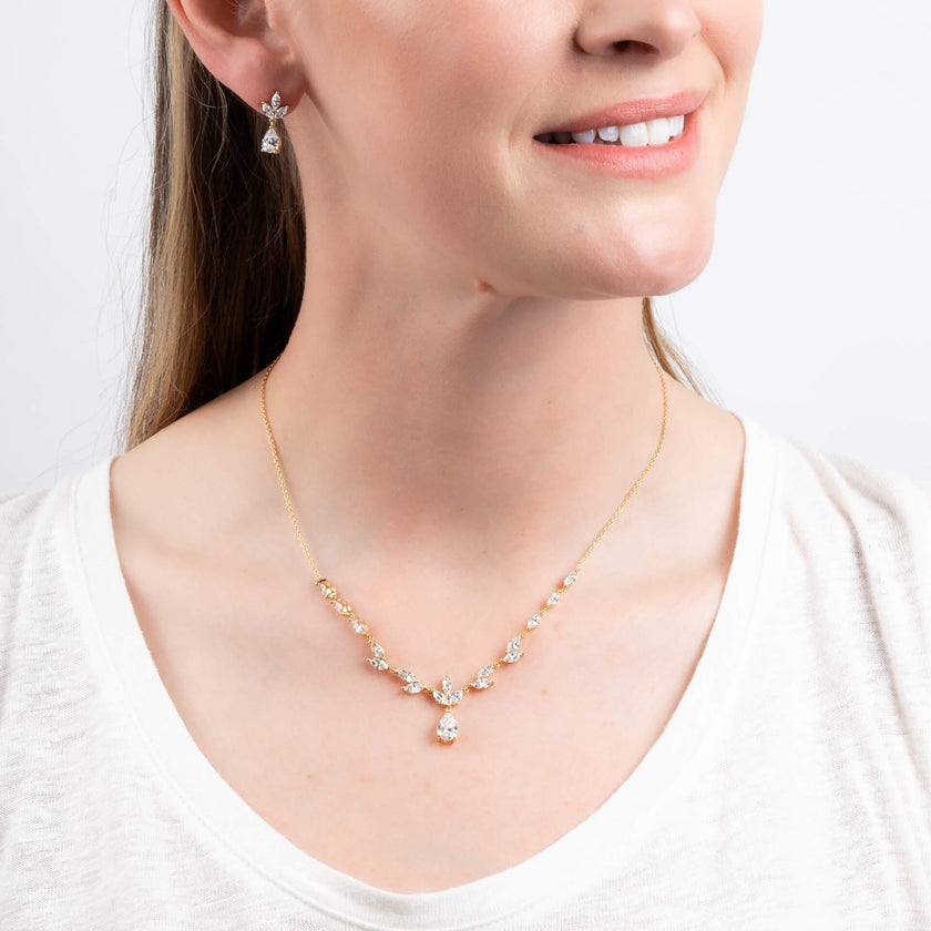 Diamonfire Vine Leaf Necklace with Teardrop Drop