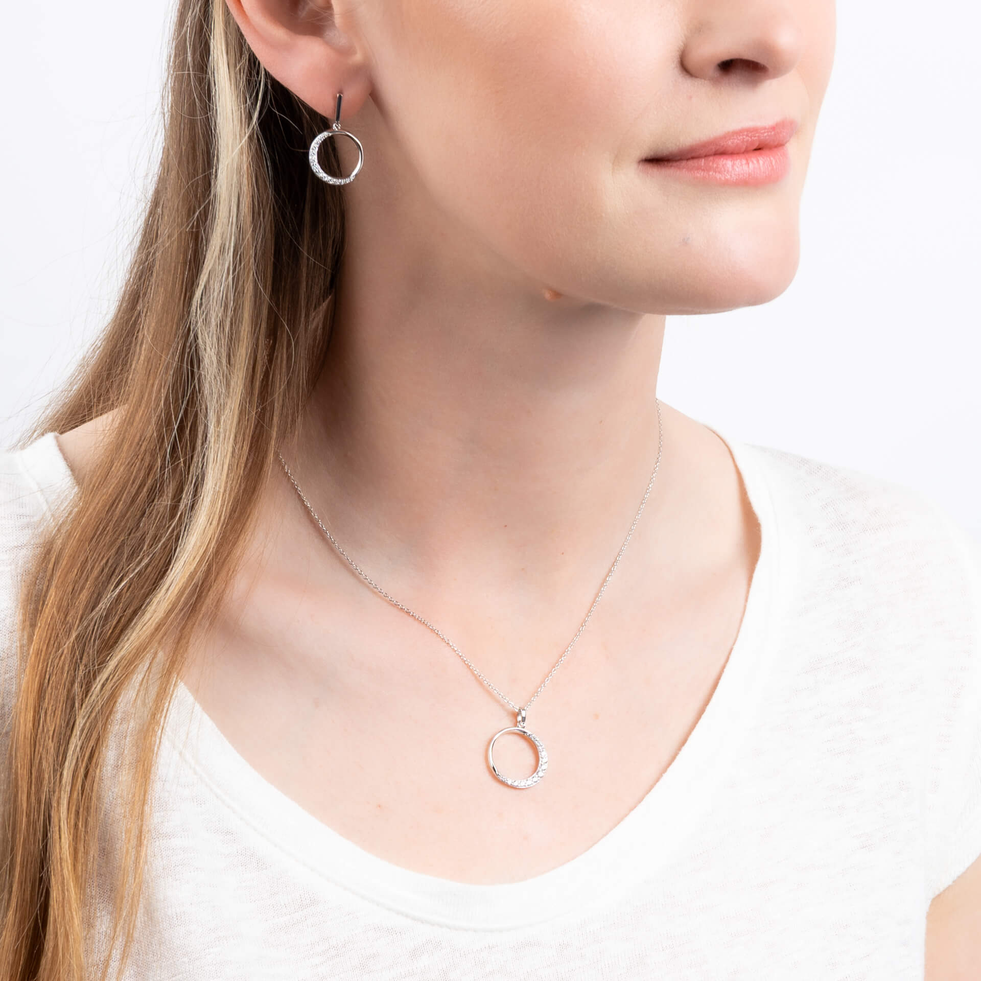 Diamonfire Half Pave Open Circle Necklace