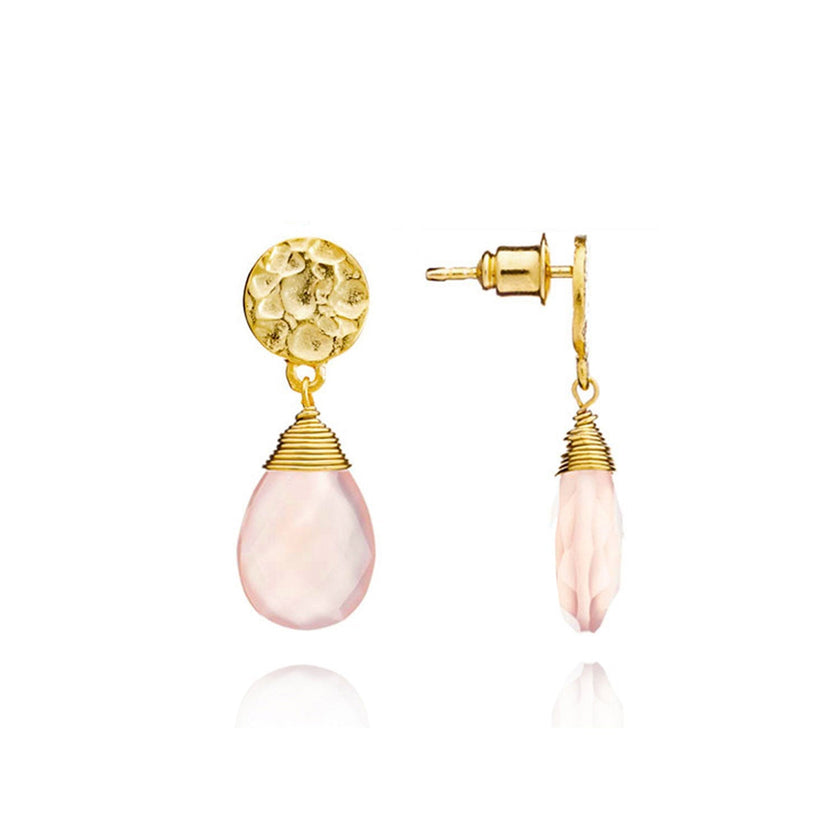 Boucles d'oreilles pendantes Athena Kate : Calcédoine rose
