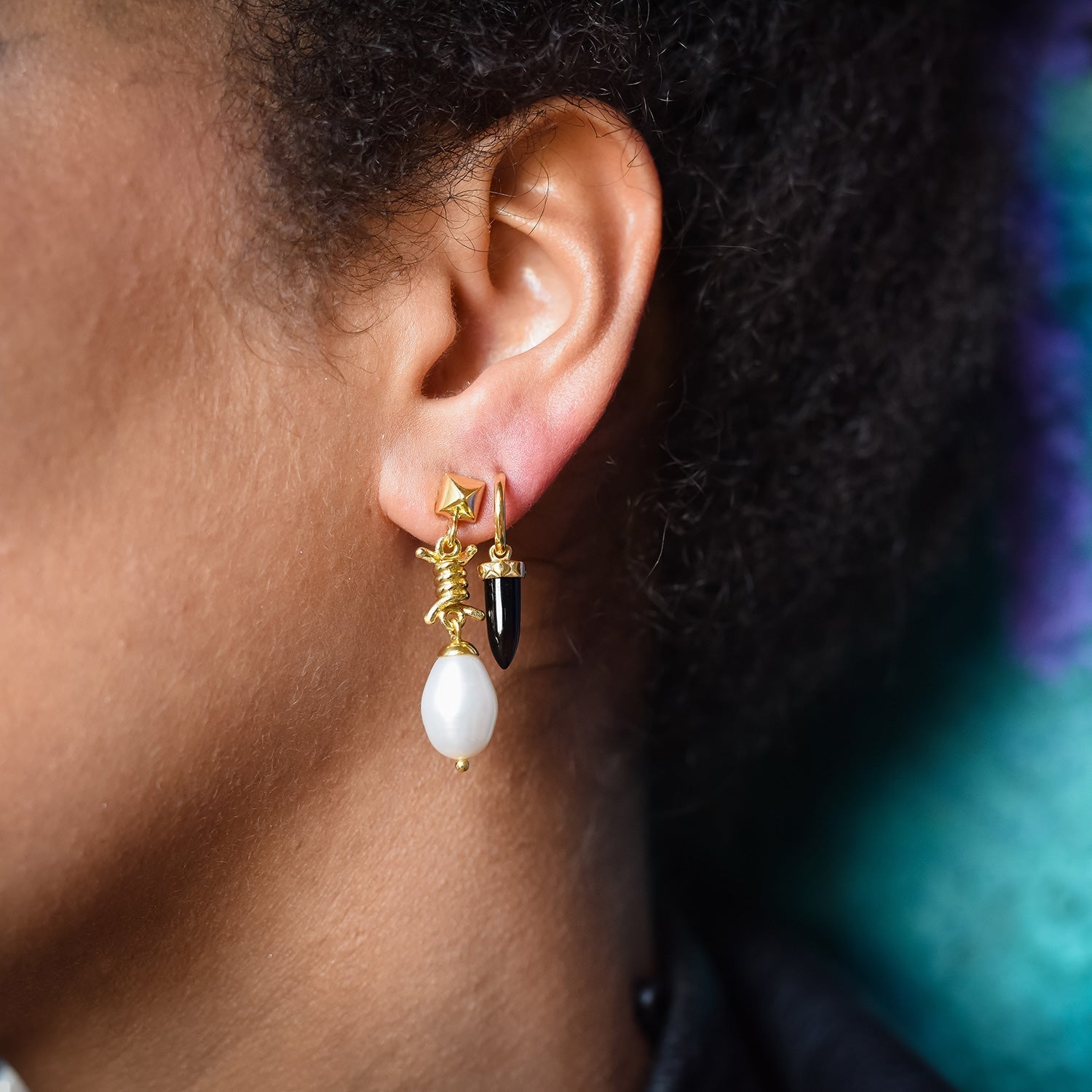Drop Pearl And Barbed Wire Earrings