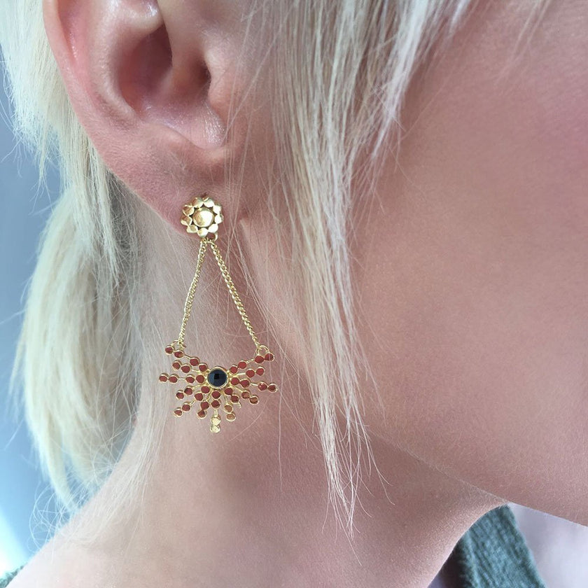 Etrusca Radiating Bead Stud Earrings: Black Onyx