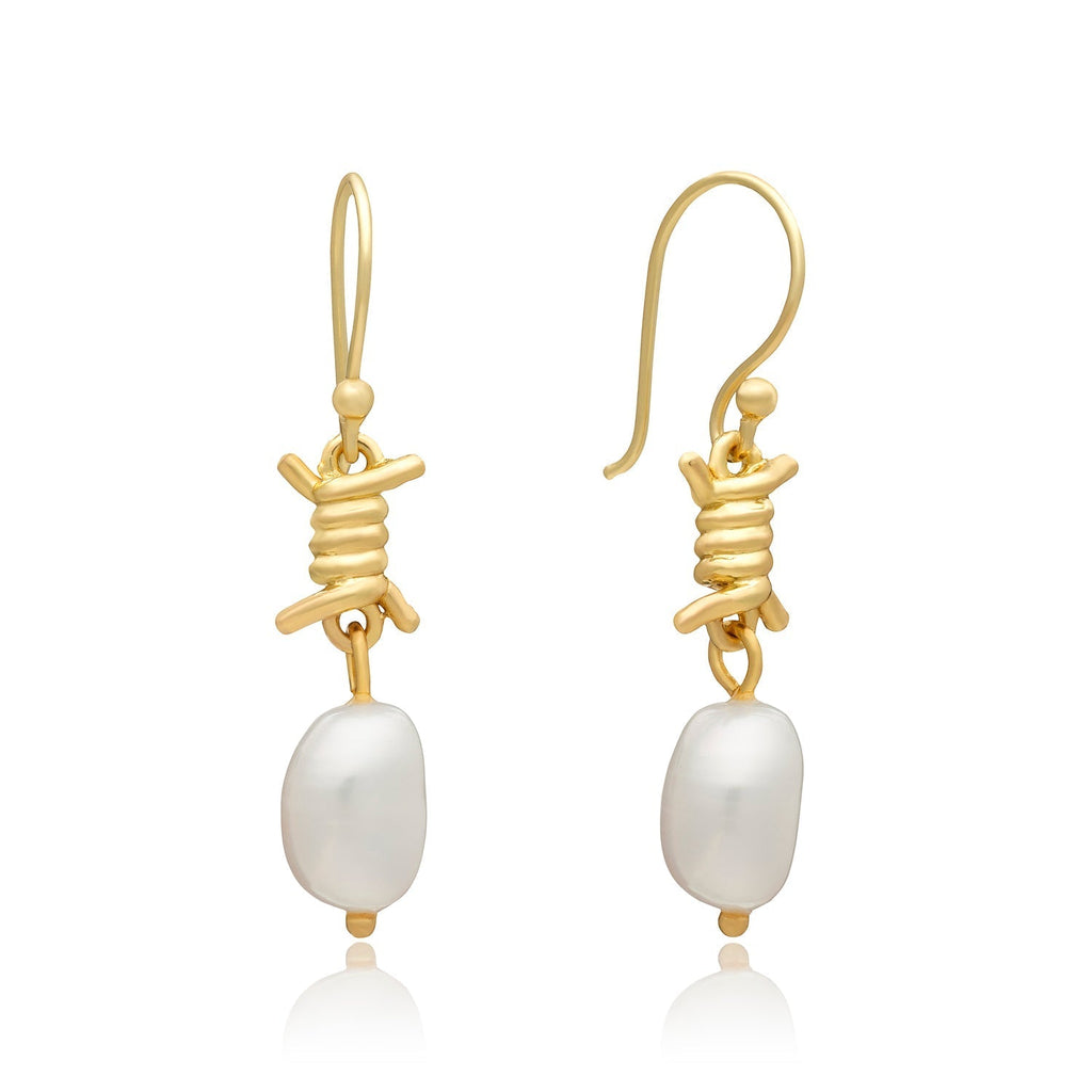 Jette Barbed Wire and Pearl Drop Earrings