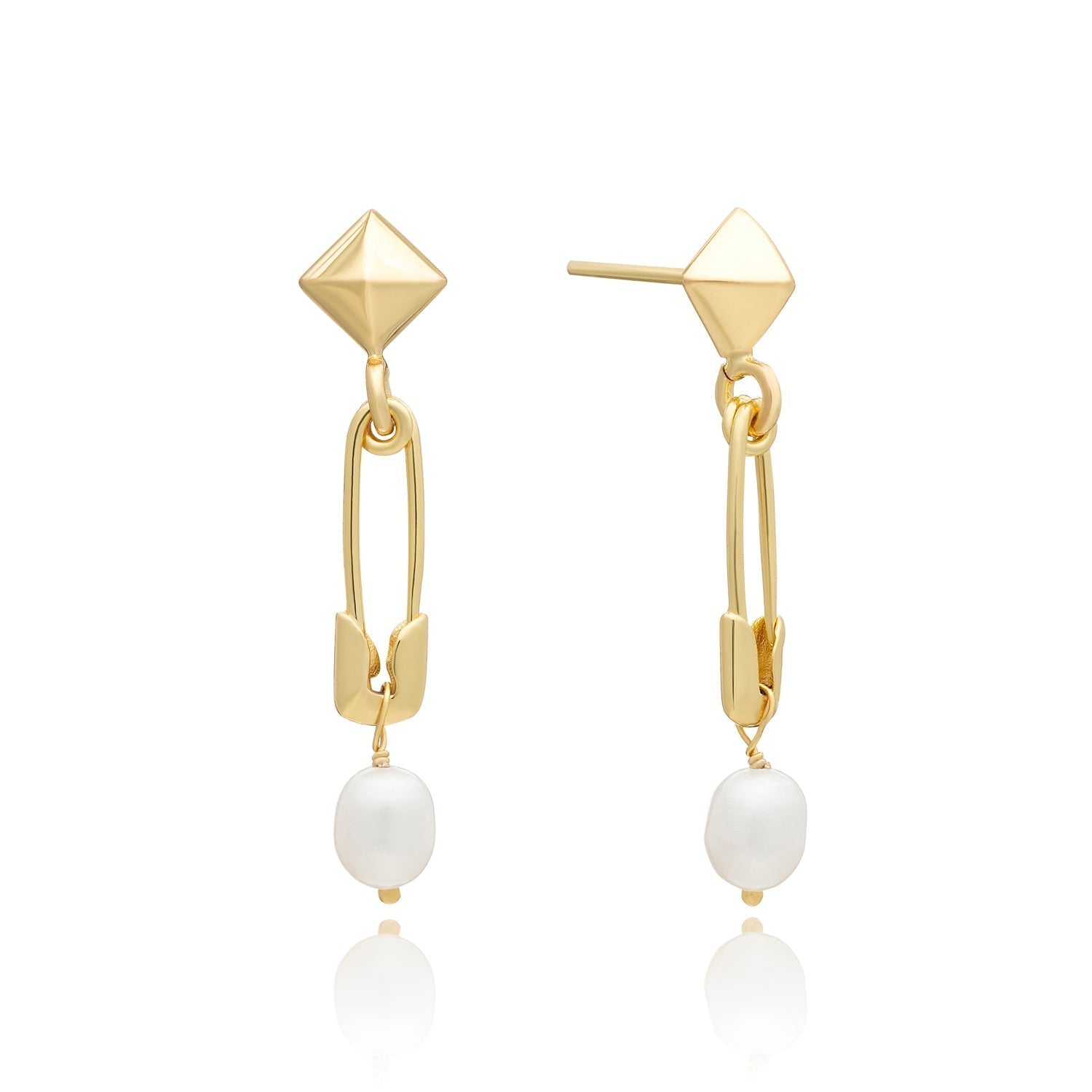 Kati Safety Pin Stud & Drop Pearl Earrings