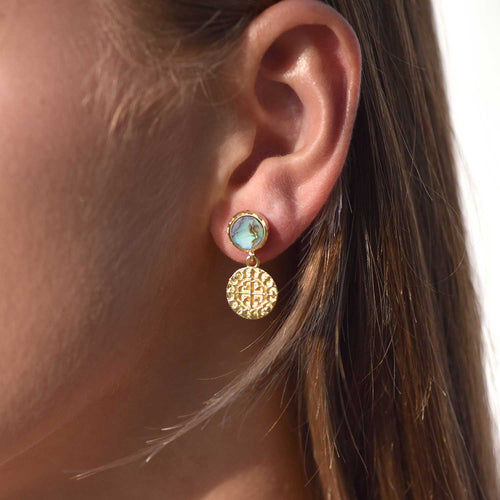 Apollo Gold Coin & Gemstone Stud Earrings: Abalone