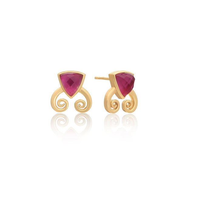 Trillion-Doublet- und Scroll-Ohrstecker: Perlmutt mit rosa Doublets