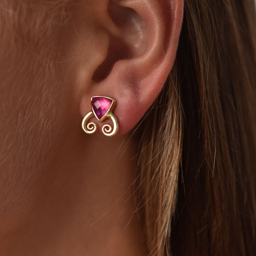Trillion Doublet and Scroll Studs: Abalone with Crystal