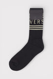 Versace Logo Intarsia Cotton Gold Tinted Crew Socks Black