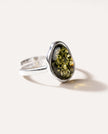 Anello regolabile solitario ELEMENT in ambra verde