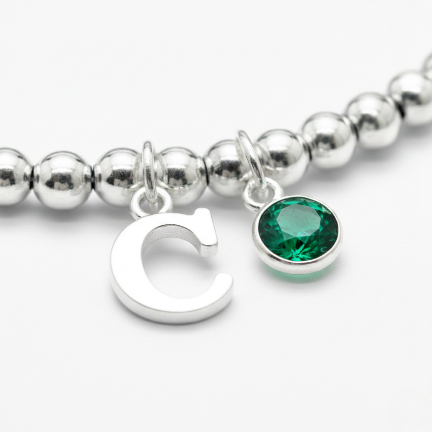 Personalised May Birthday Initial Letter & Birthstone Bracelet