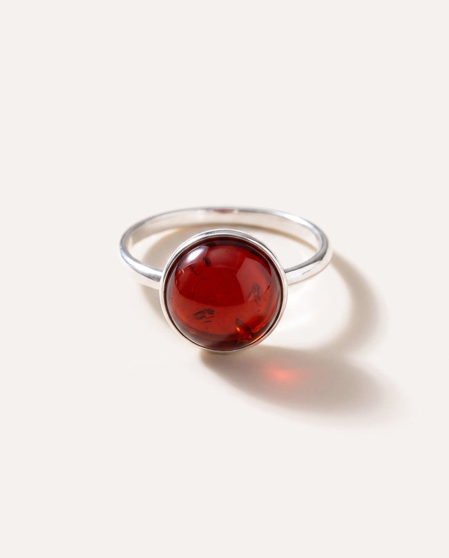 ESSENTIALS Cherry Red Amber Solitaire Ring