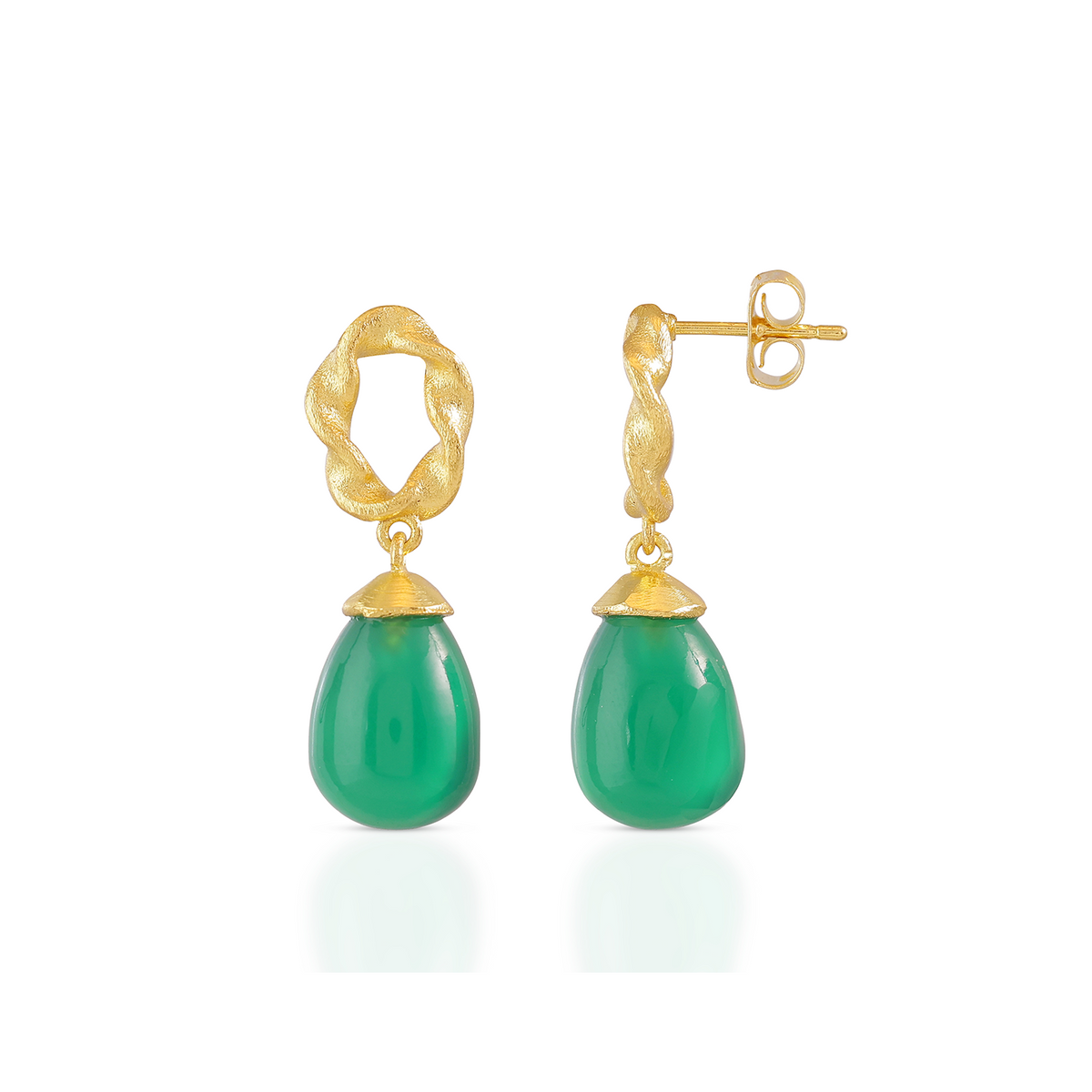 Moirai Twisted Loop Oorbellen Groene Onyx