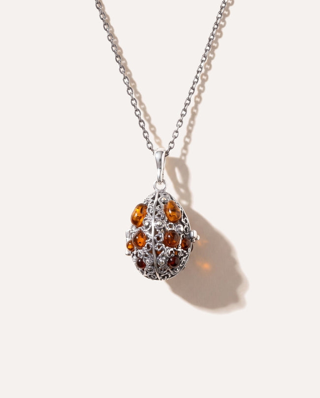 Fabergé Inspired Amber Egg Locket Necklace