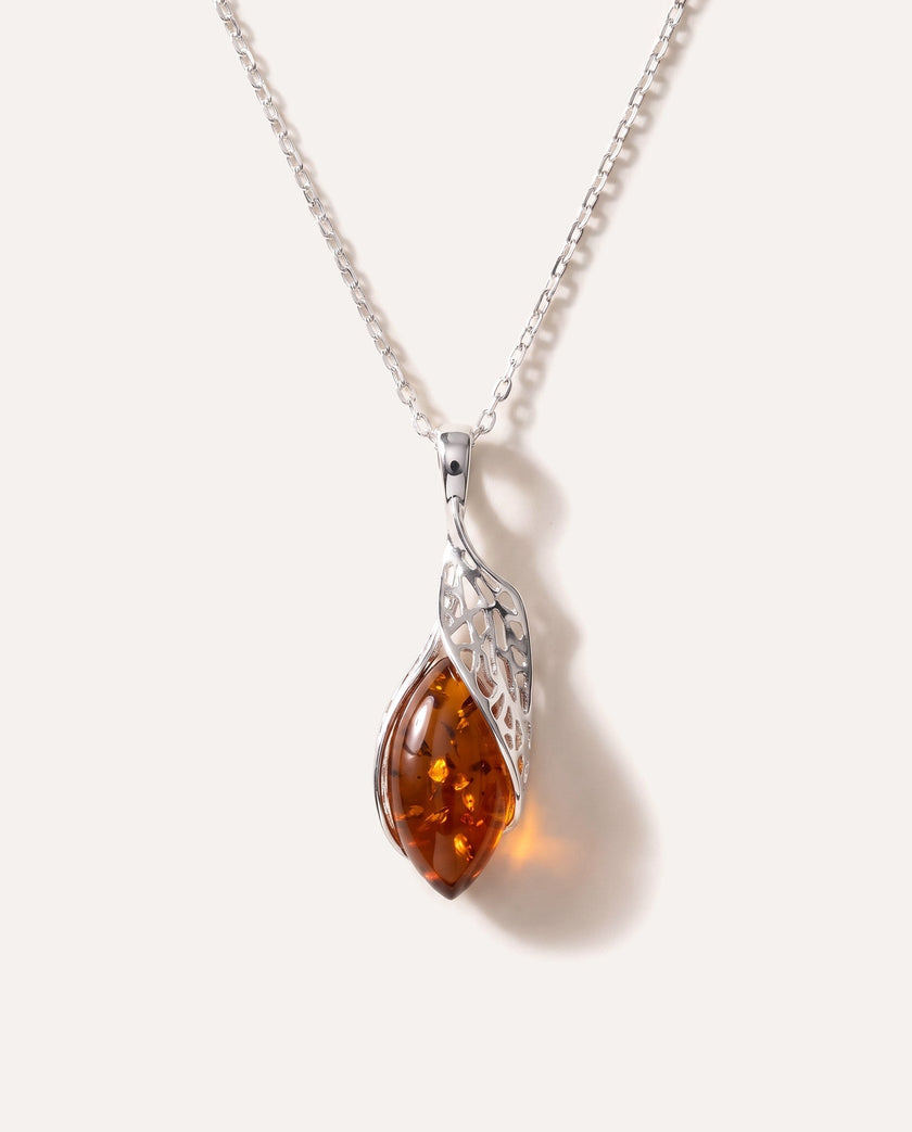 Pendentif fantaisie ambre et argent