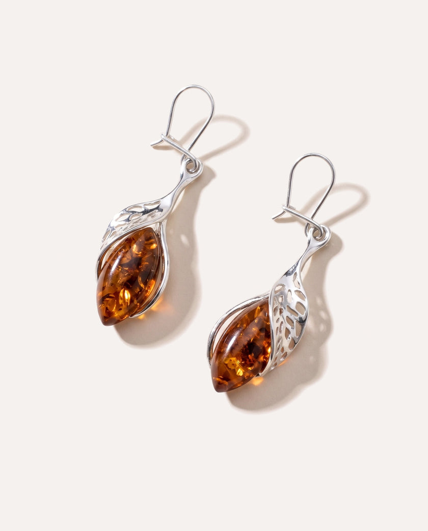 Fancy Top Cognac Amber Earrings