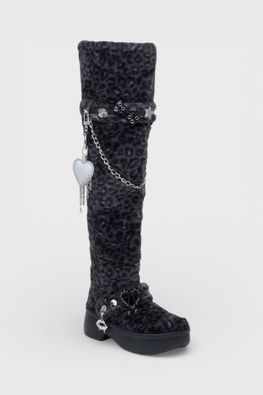 Crocs Classic Unfurgettable Knee High Boot Black Leopard