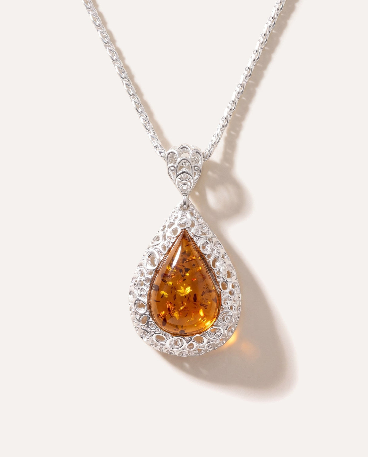 Pendentif Gouttelette Ambre Cadre Filigrane