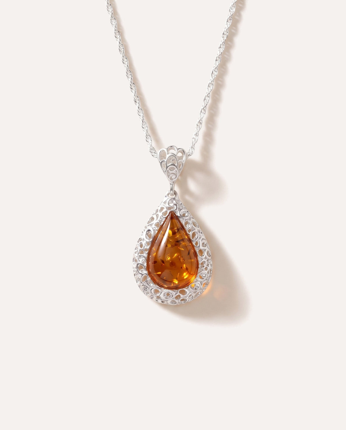 Pendentif Gouttelette Ambre Cadre Filigrane