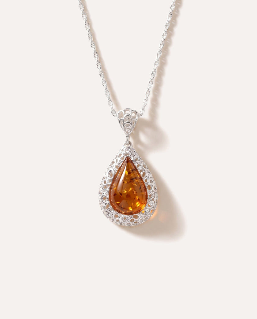 Pendentif Gouttelette Ambre Cadre Filigrane