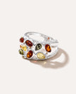 Anello a fascia con ambra floreale multicolore